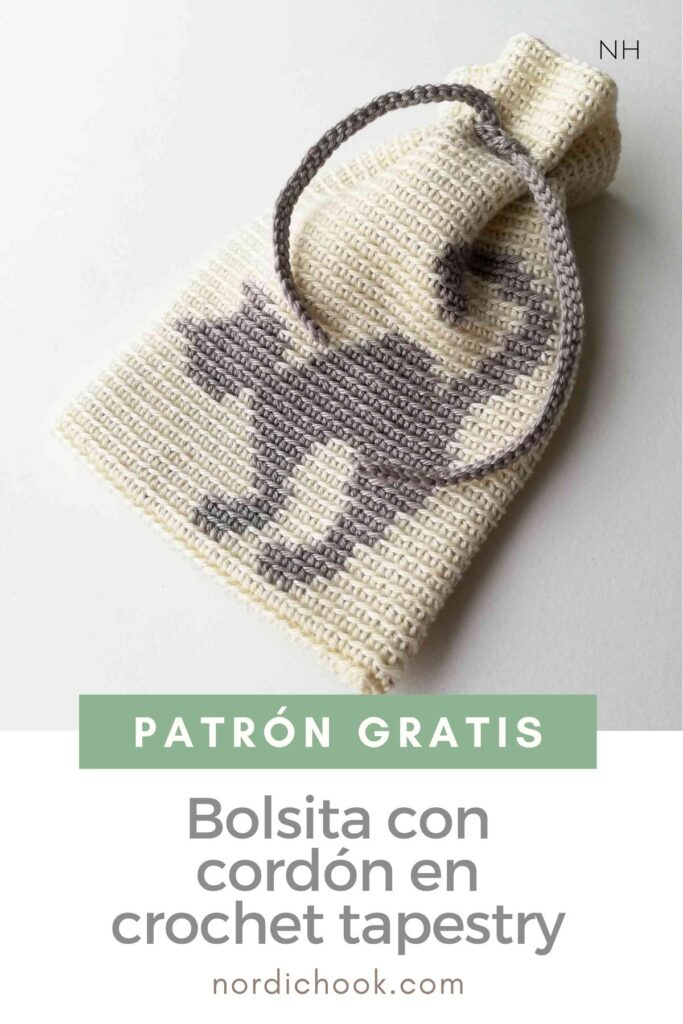 Bolsita con cordón en crochet tapestry Gato