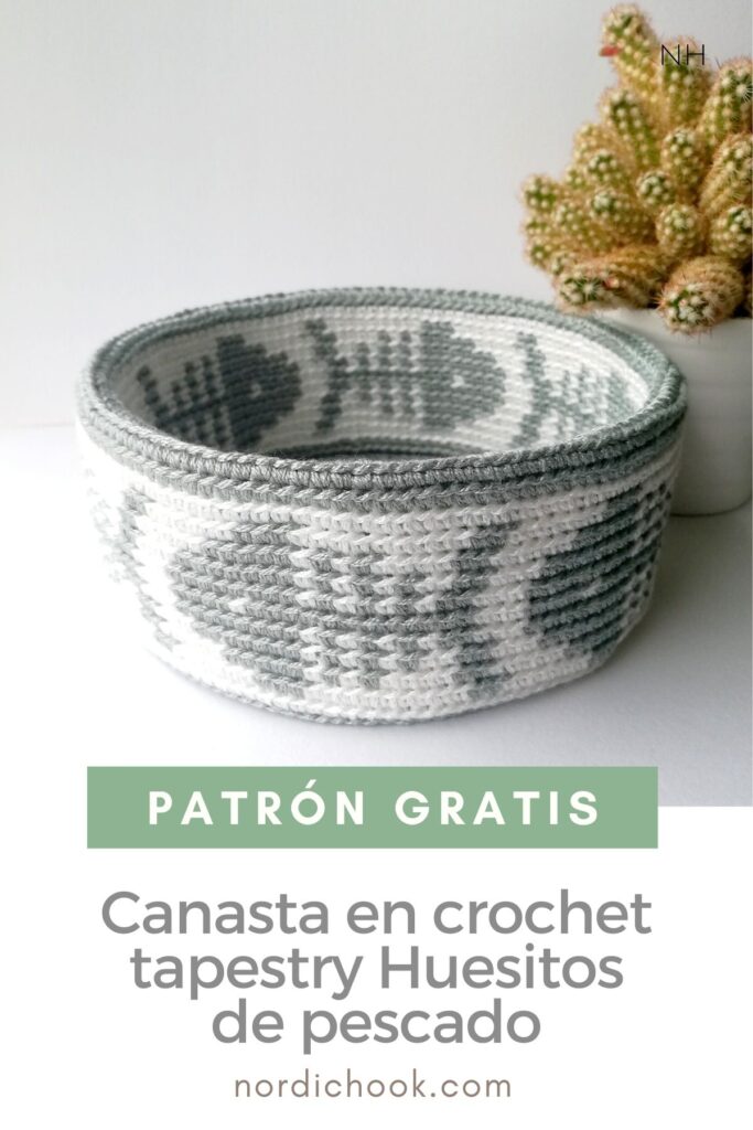 Patrón gratis: Canasta en crochet tapestry Huesitos de pescado